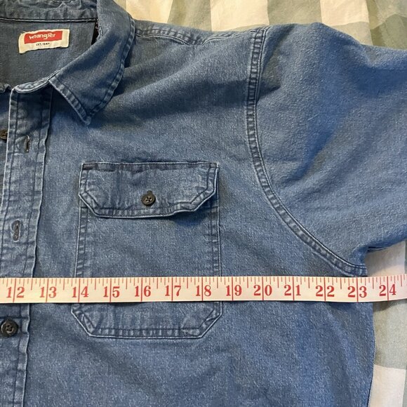 Wrangler Shirt Mens L Blue Cotton Short Sleeve Camp Button Up Western Cowboy Y2K - Picture 4 of 6